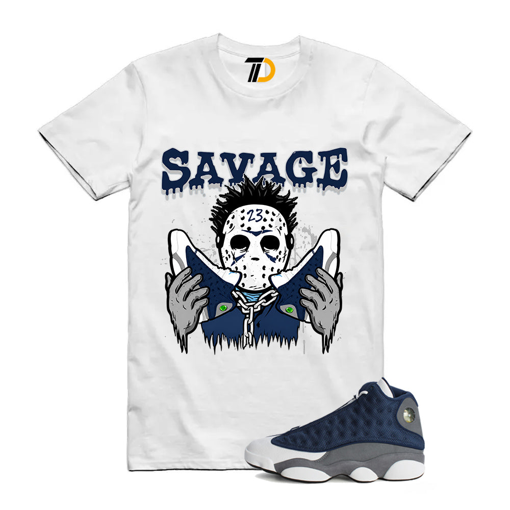 13s Flint Navy Grey White Shirt To Match 23 Savage T-Shirt product image 3