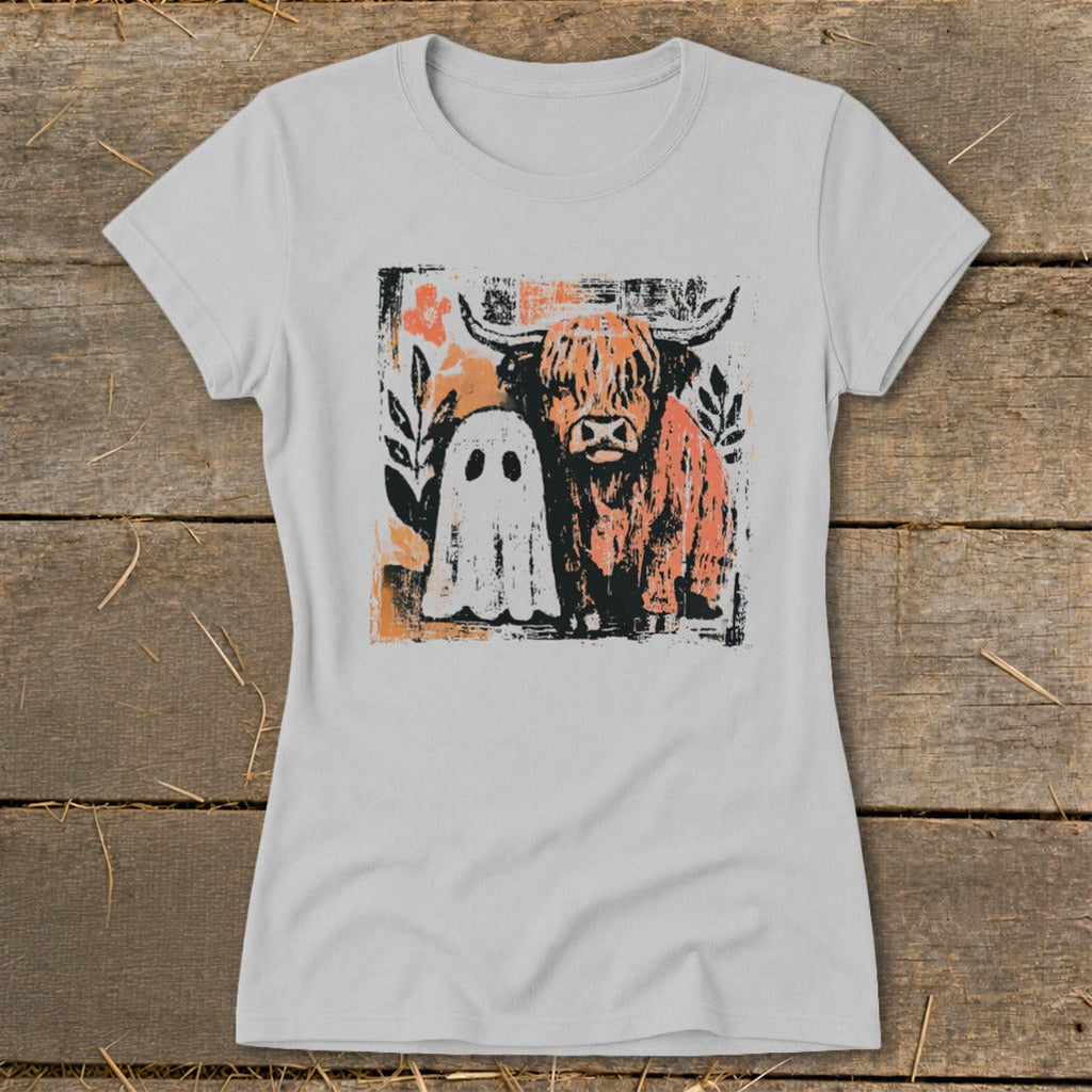 Cow and Ghostly Friend Ladies Tee product image 3
