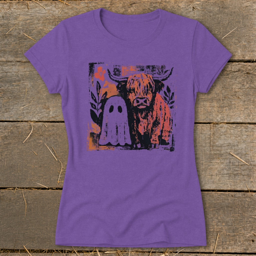 Cow and Ghostly Friend Ladies Tee product image 1