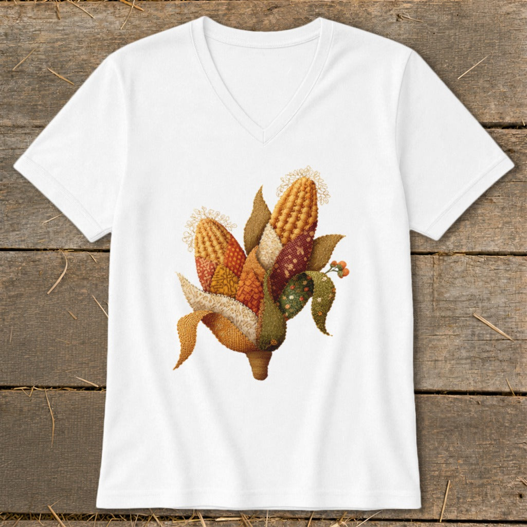 Faux Embroidery Corn Stalk V-neck