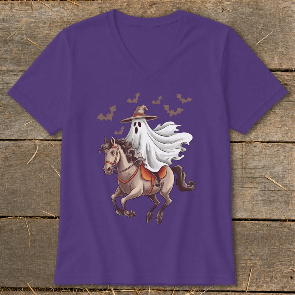 Ghost Riding Horse Halloween V-neck