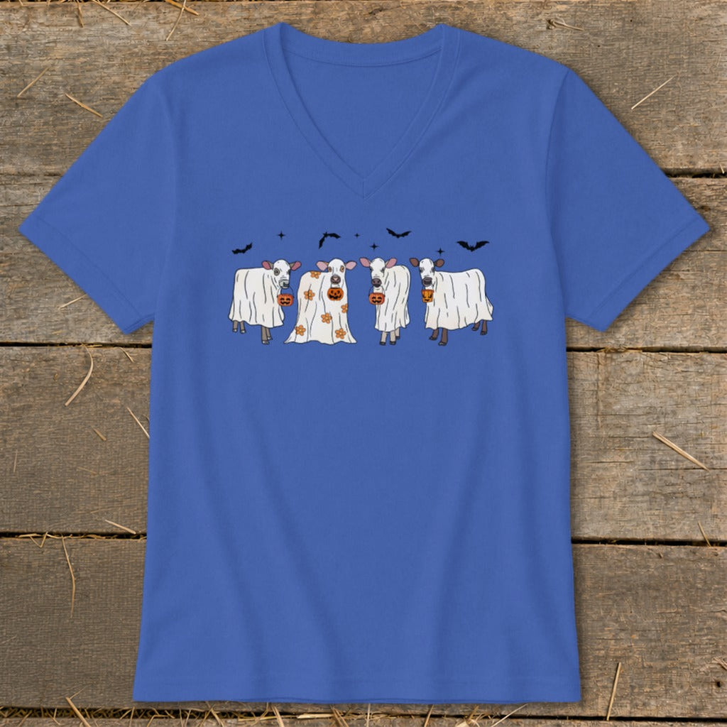 Ghostly Cows Halloween V-neck