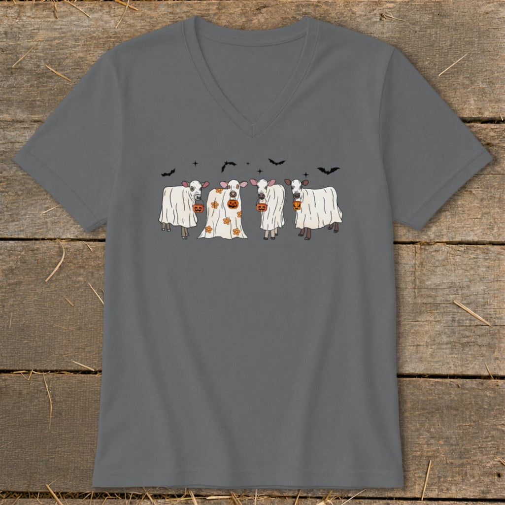 Ghostly Cows Halloween V-neck