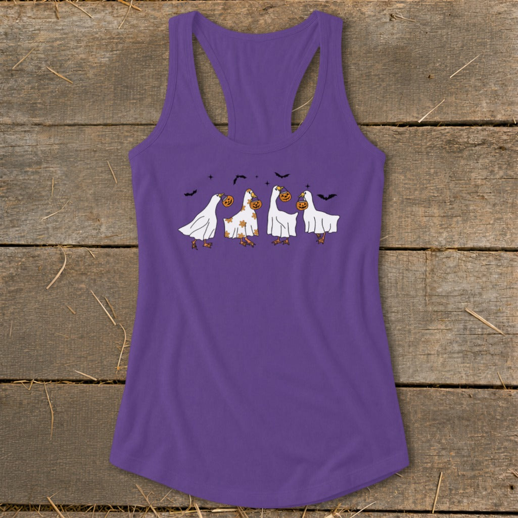 Ghostly Geese Halloween Racerback Tank