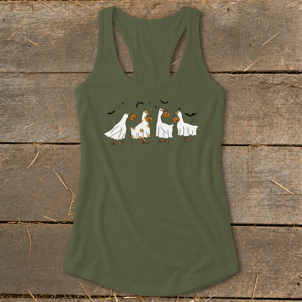 Ghostly Geese Halloween Racerback Tank