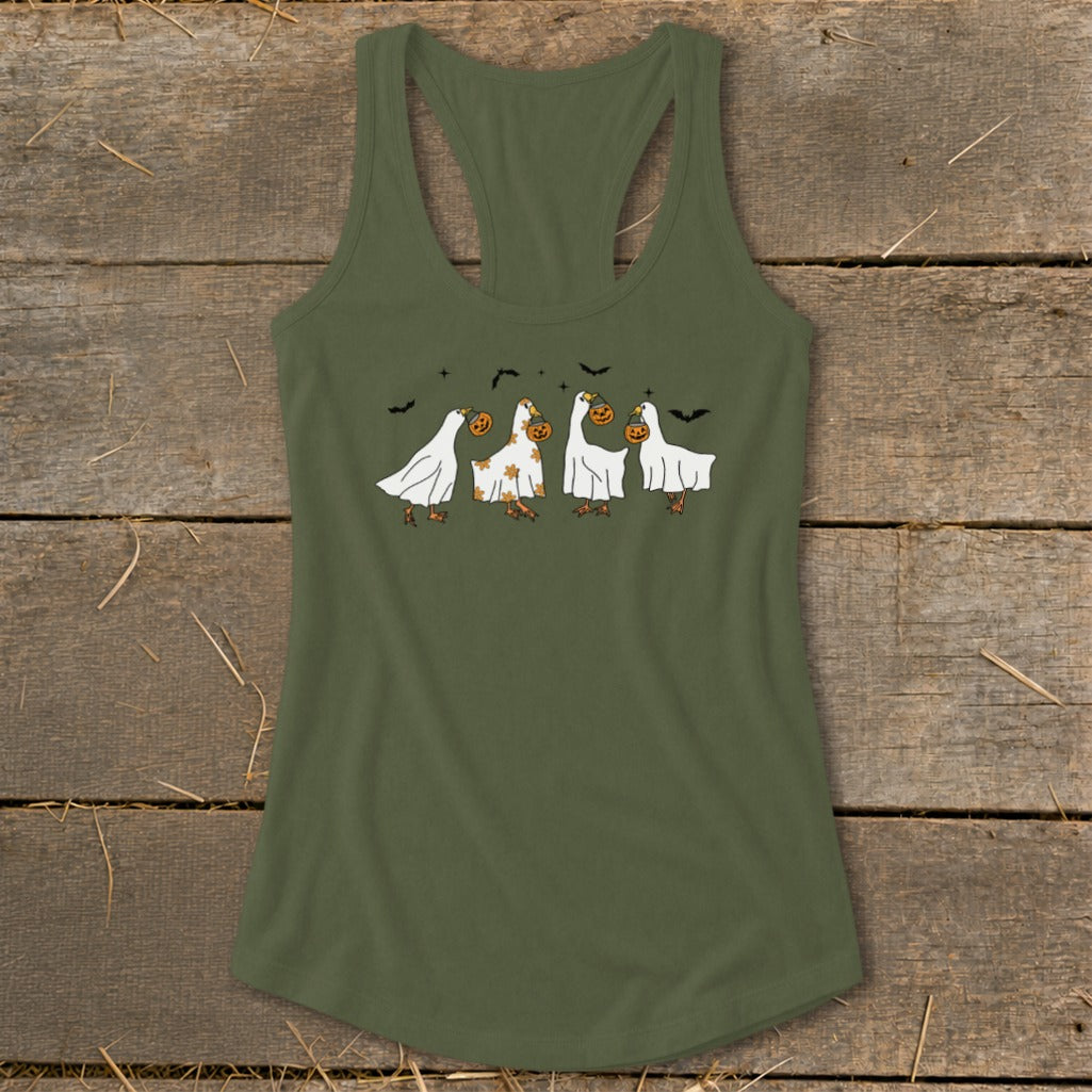 Ghostly Geese Halloween Racerback Tank