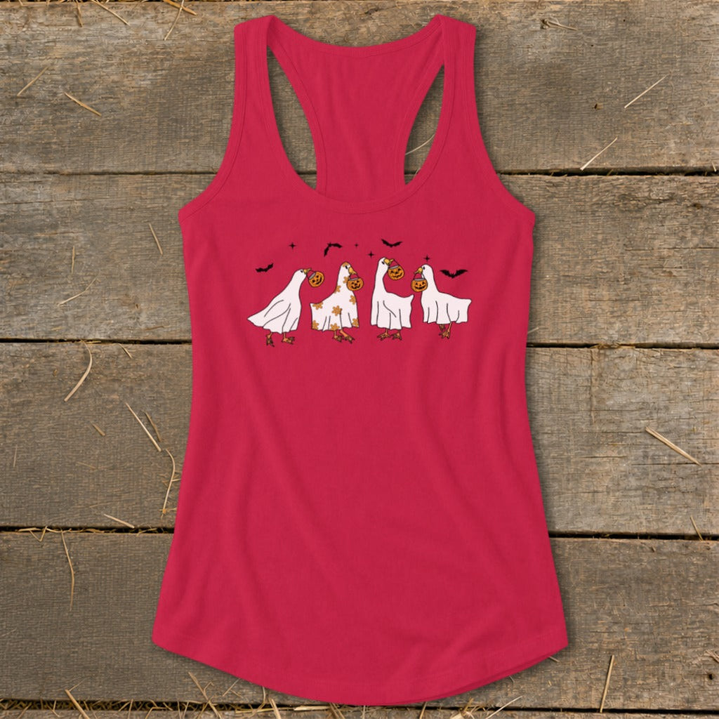 Ghostly Geese Halloween Racerback Tank
