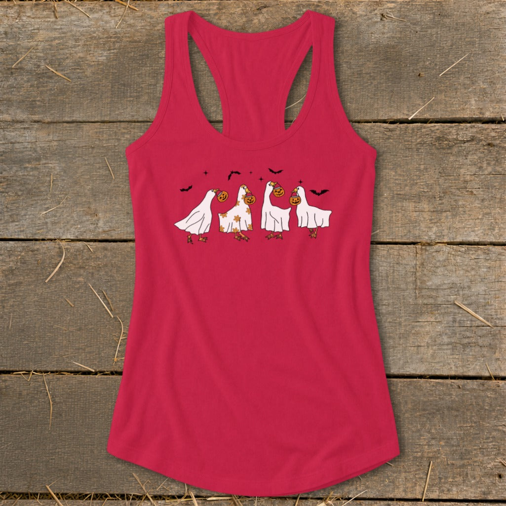 Ghostly Geese Halloween Racerback Tank