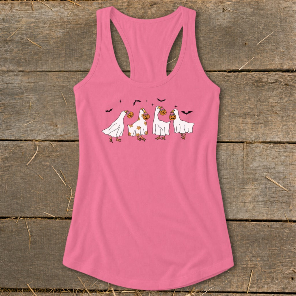 Ghostly Geese Halloween Racerback Tank