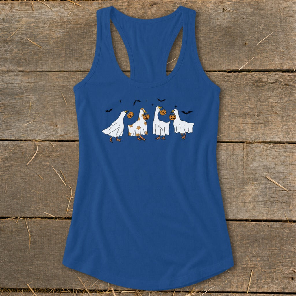 Ghostly Geese Halloween Racerback Tank