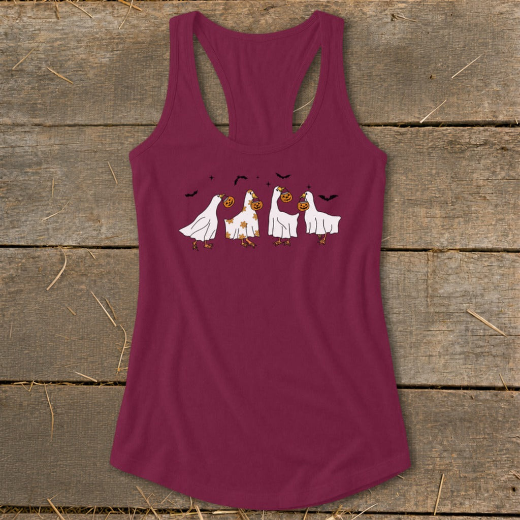 Ghostly Geese Halloween Racerback Tank