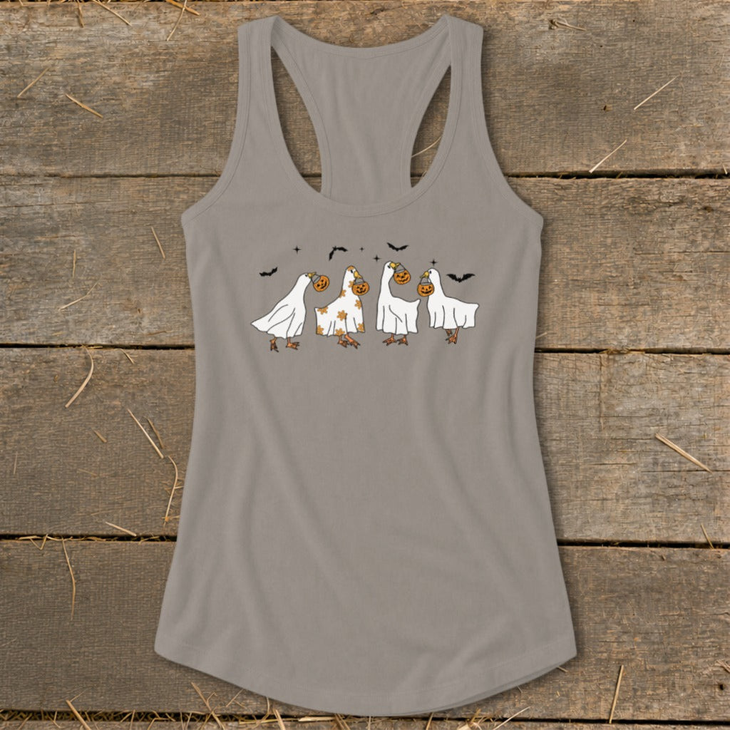 Ghostly Geese Halloween Racerback Tank