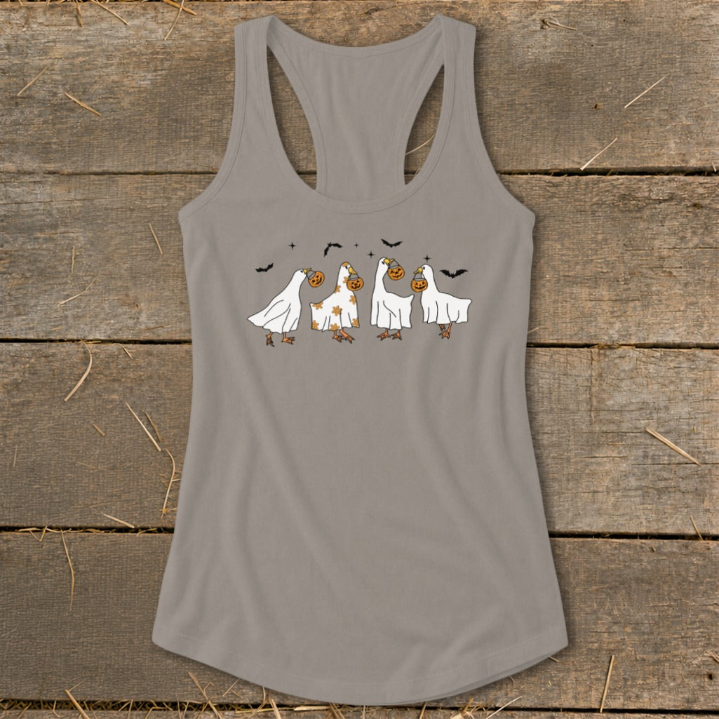 Ghostly Geese Halloween Racerback Tank