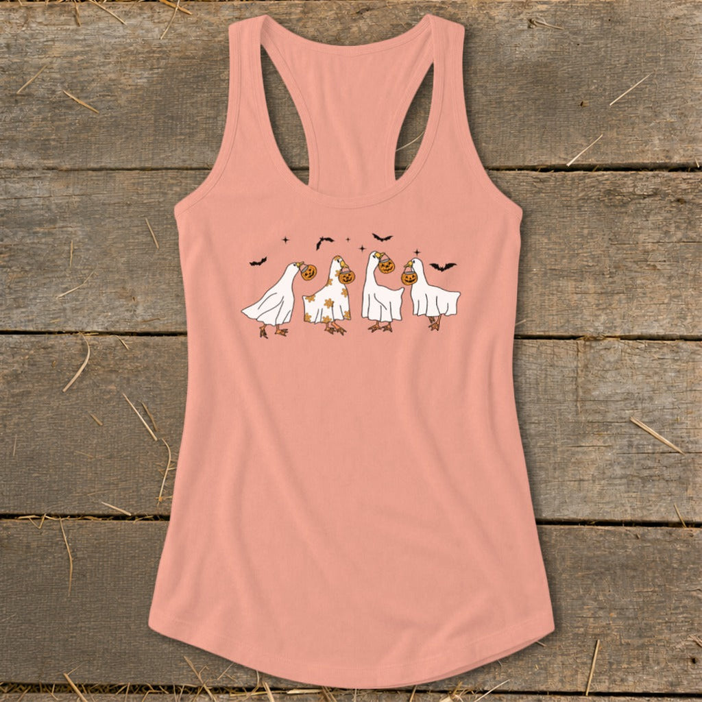 Ghostly Geese Halloween Racerback Tank