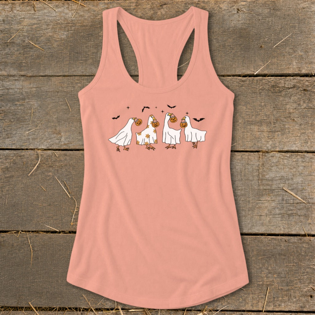 Ghostly Geese Halloween Racerback Tank