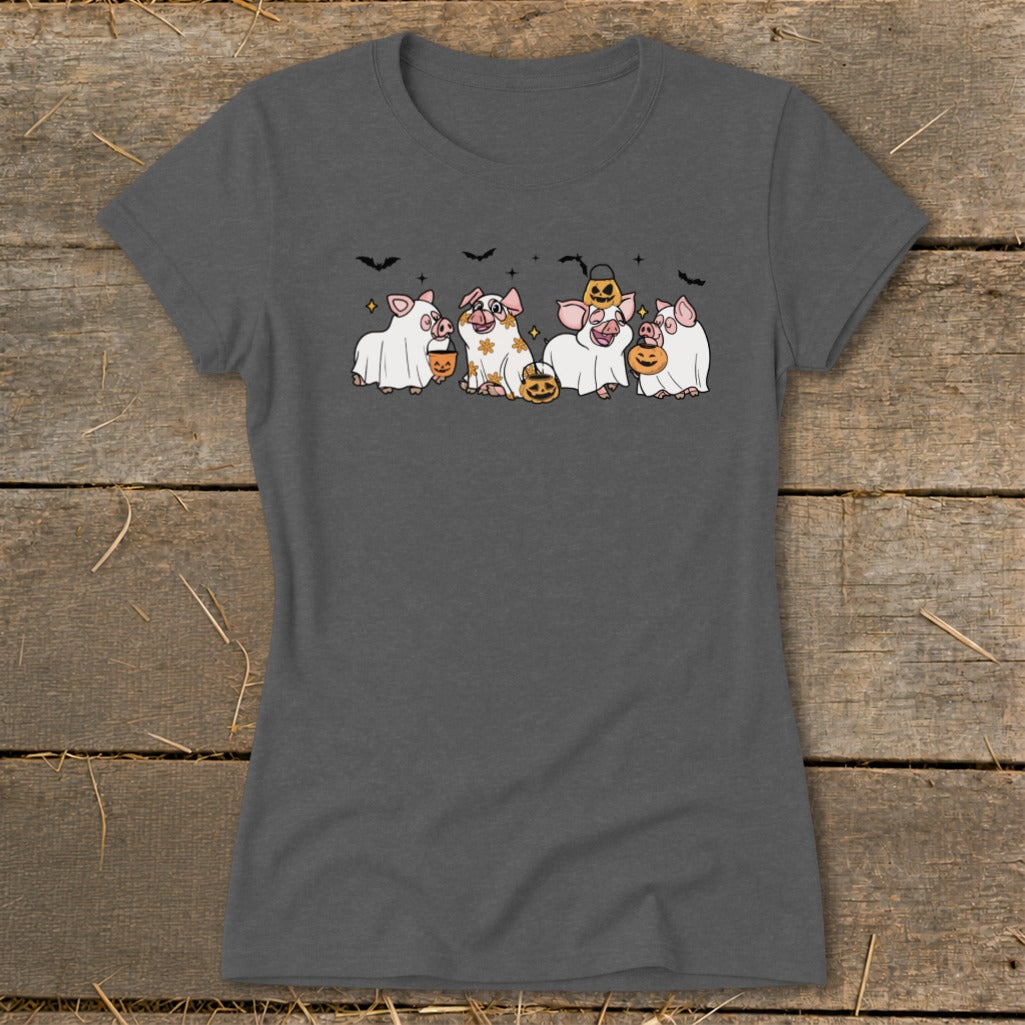 Ghostly Pigs Halloween Ladies Tee product image 3