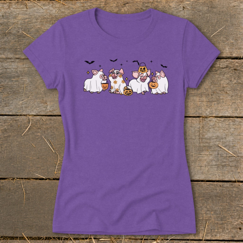 Ghostly Pigs Halloween Ladies Tee product image 1
