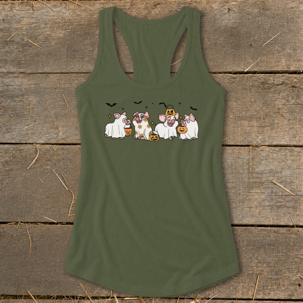 Ghostly Pigs Halloween Racerback Tank