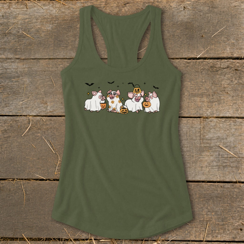 Ghostly Pigs Halloween Racerback Tank
