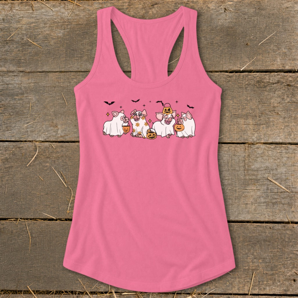 Ghostly Pigs Halloween Racerback Tank