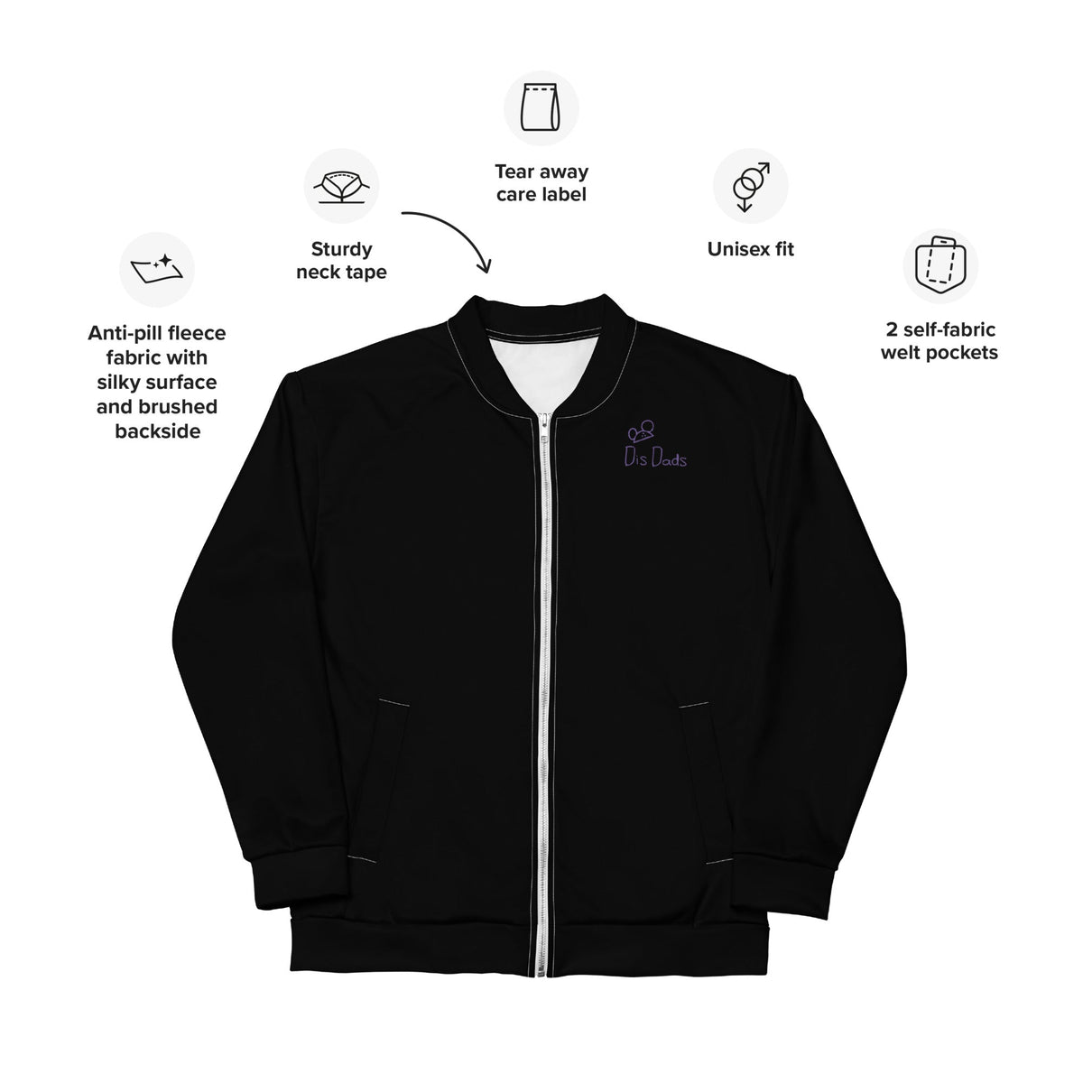 Dis Dads Unisex Black Bomber Jacket Casual & Sporty