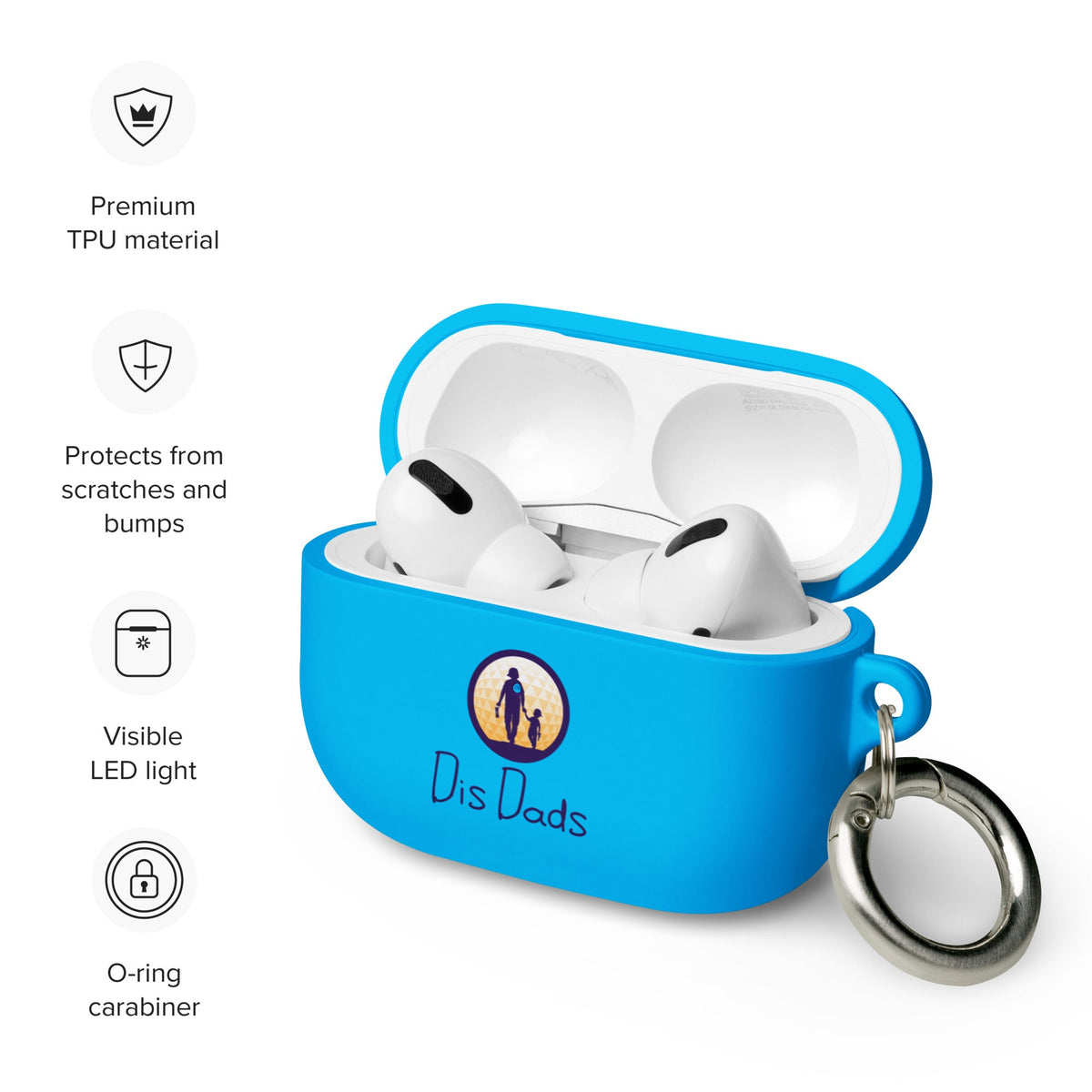 Dis Dads Rubber Case for AirPods Durable TPU with Carabiner