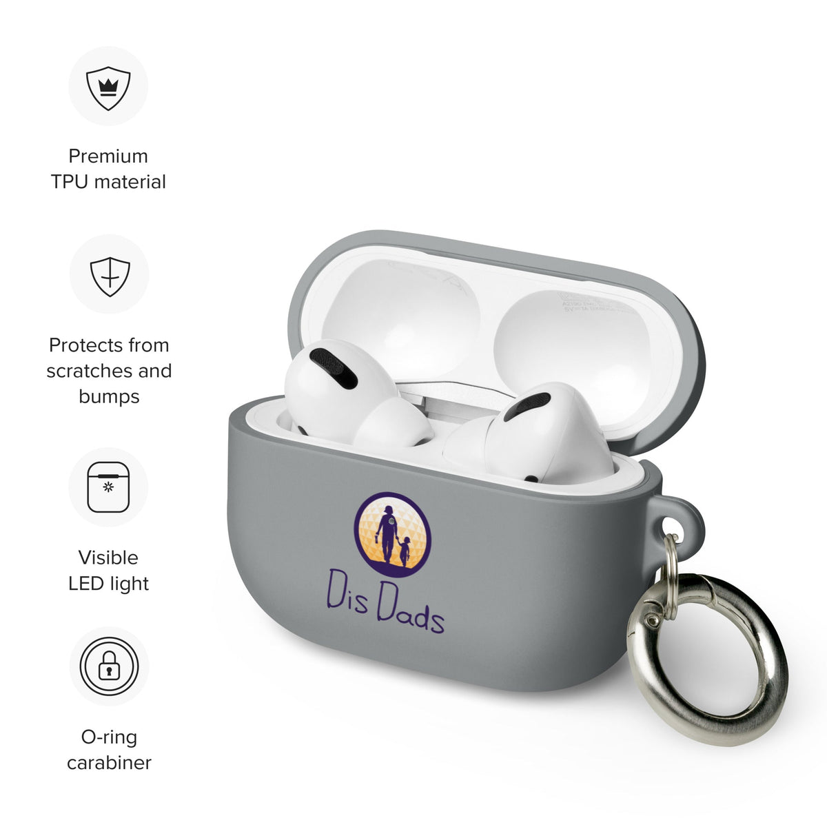 Dis Dads Rubber Case for AirPods Durable TPU with Carabiner