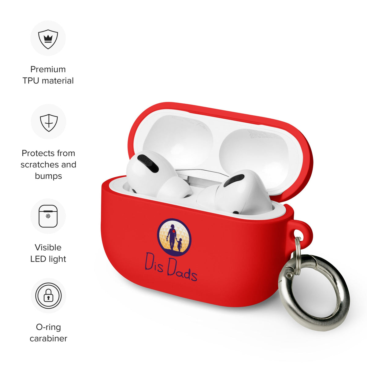 Dis Dads Rubber Case for AirPods Durable TPU with Carabiner