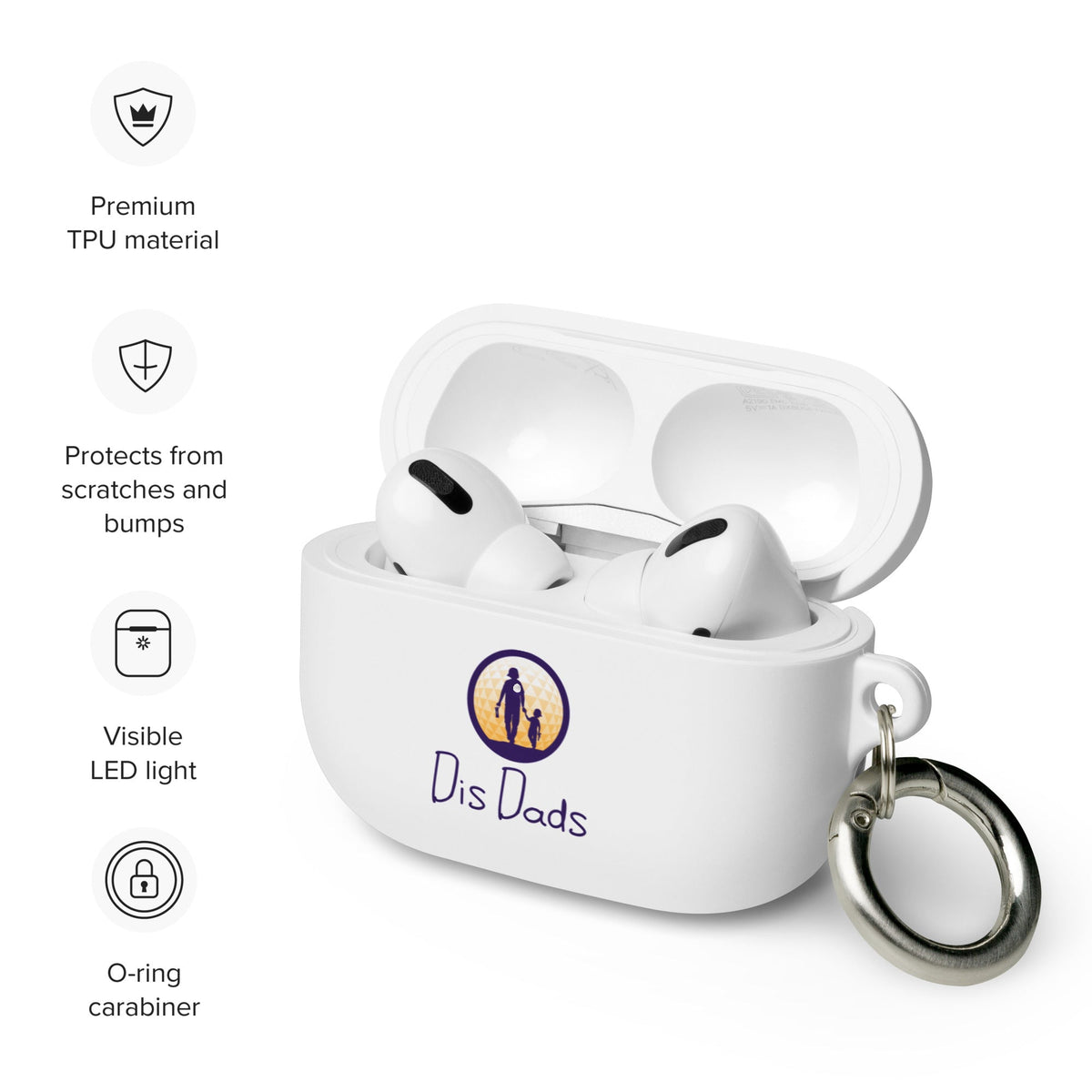 Dis Dads Rubber Case for AirPods Durable TPU with Carabiner