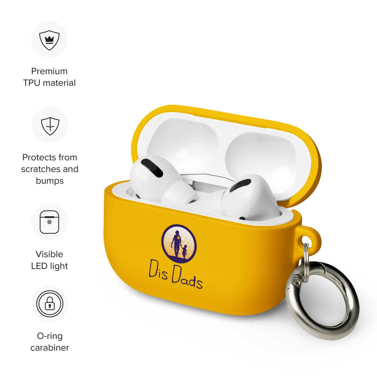 Dis Dads Rubber Case for AirPods Durable TPU with Carabiner