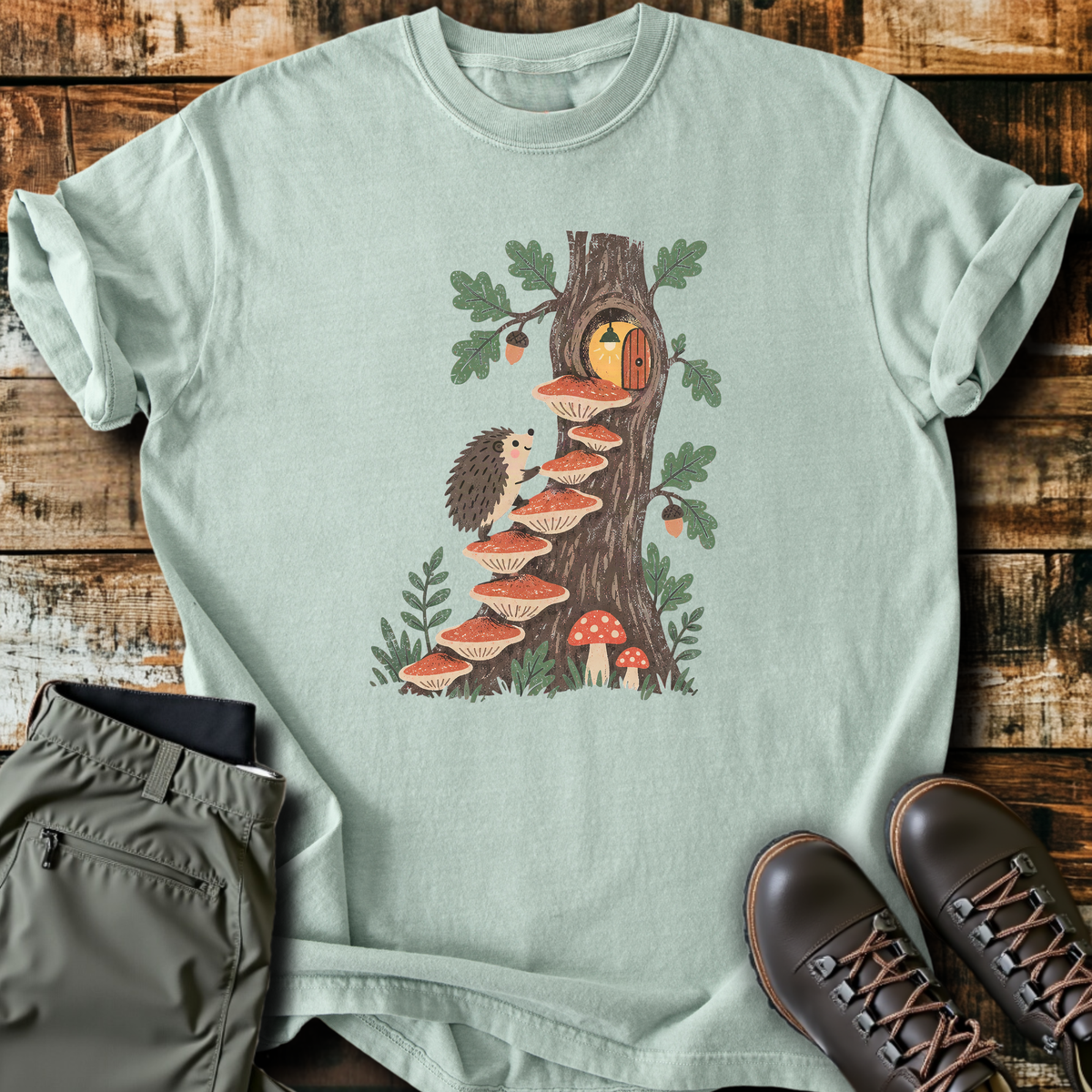 Hedgehog Mushroom Stairs T-Shirt product image 2