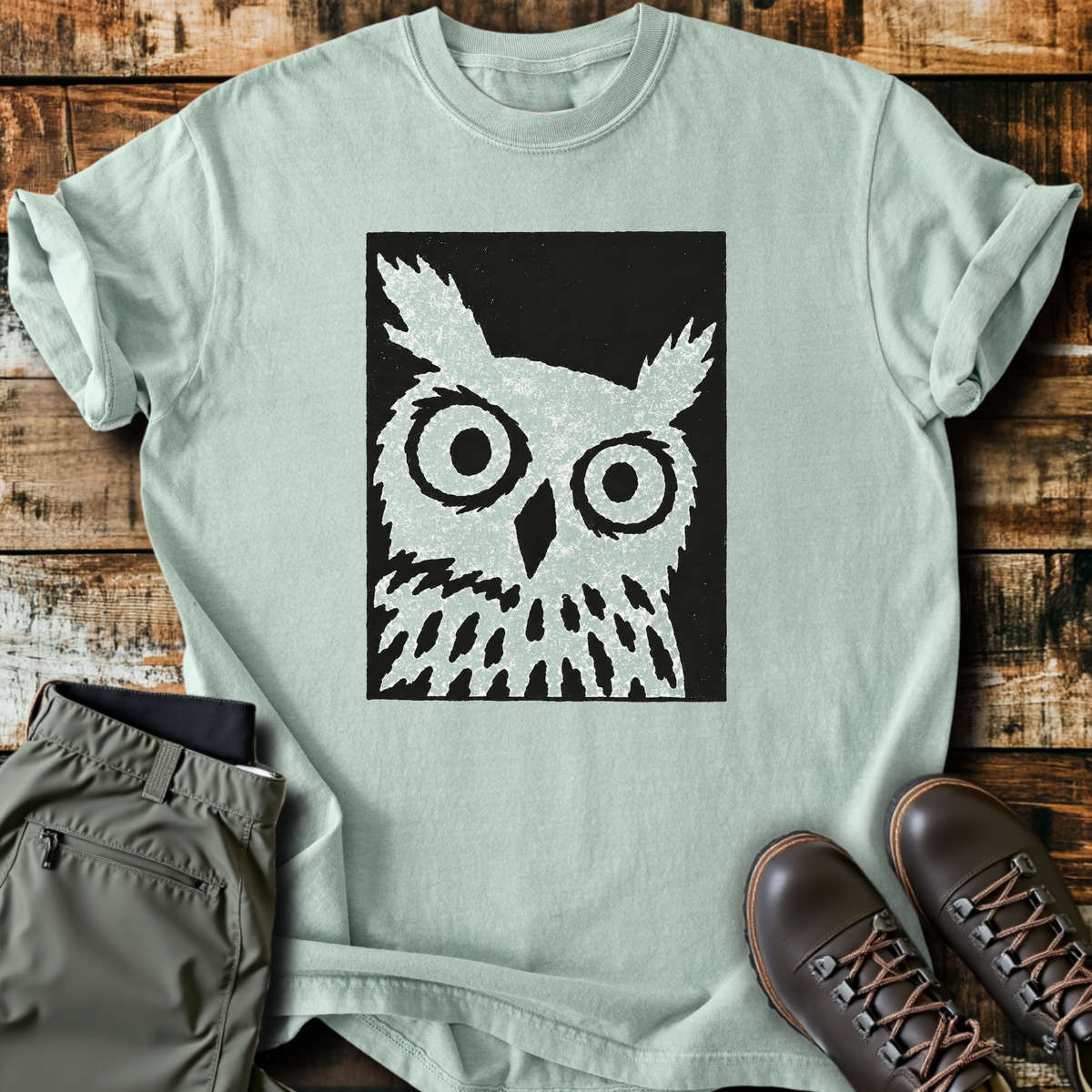 Wide-Eyed Owl Block Print T-Shirt product image 2