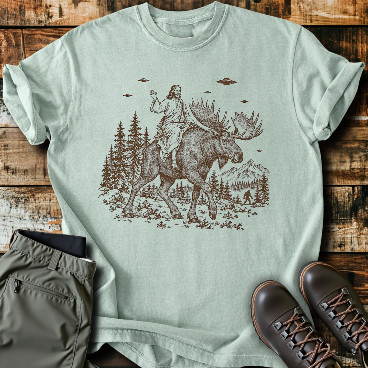 Jesus Riding A Moose T-Shirt product image 2