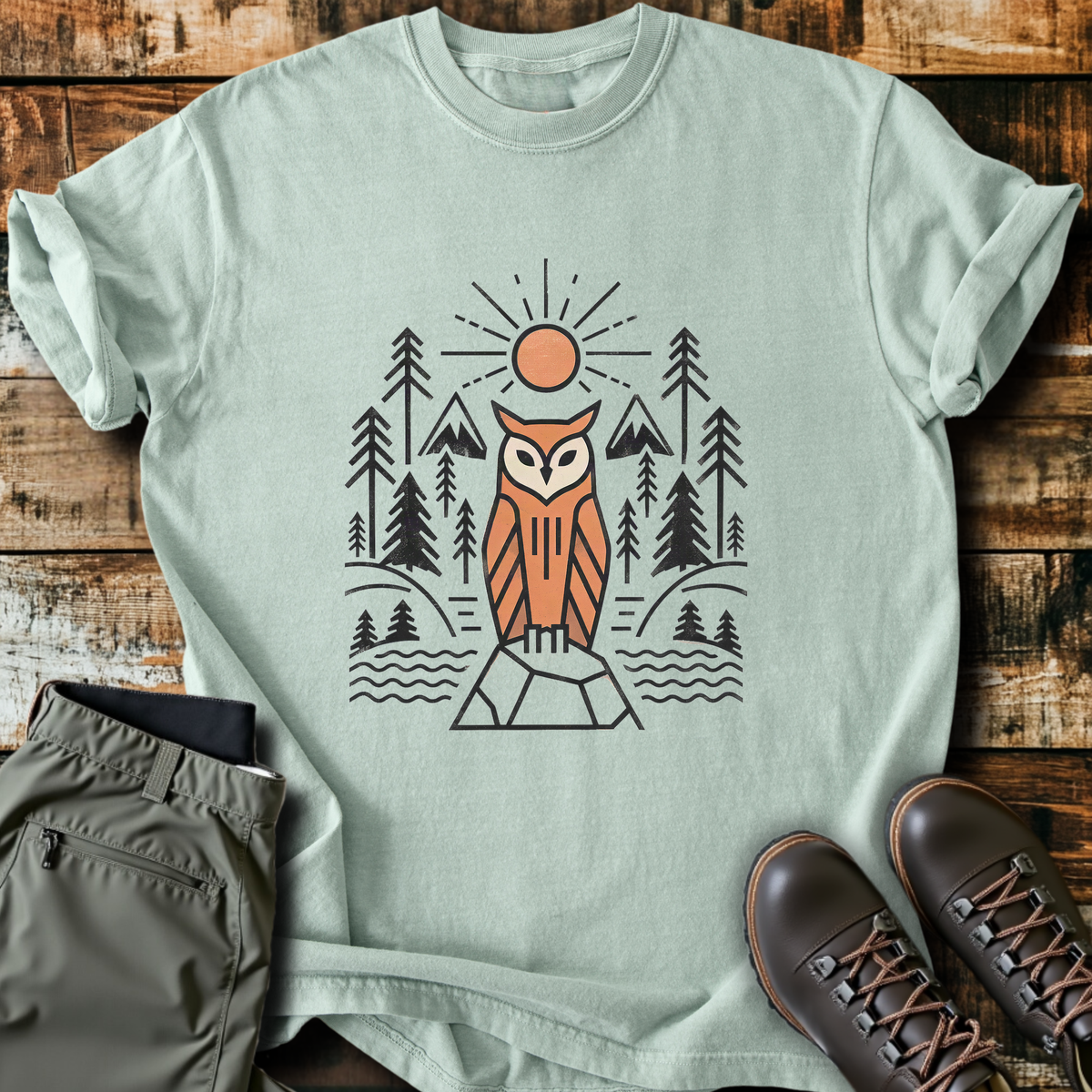Geometric Owl Sunrise T-Shirt product image 2