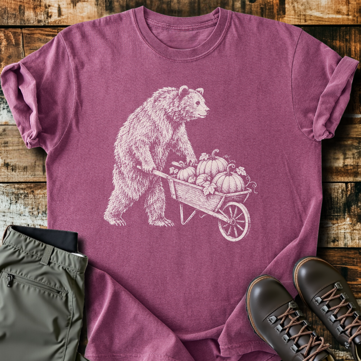 Pumpkin Wheelbarrow Bear T-Shirt product image 5