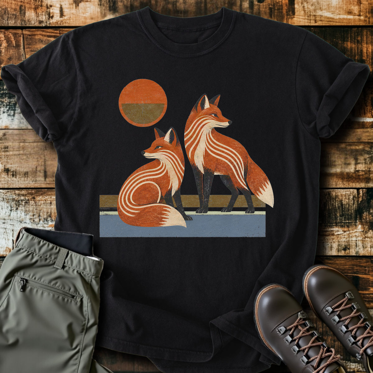 Striped Fox Pair T-Shirt product image 1
