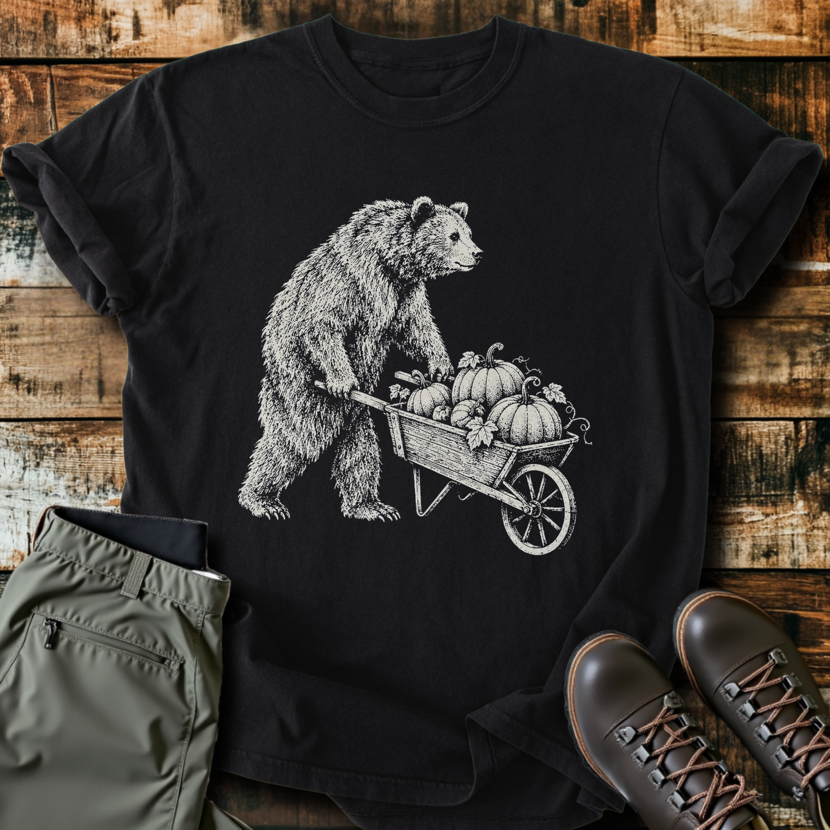 Pumpkin Wheelbarrow Bear T-Shirt product image 2