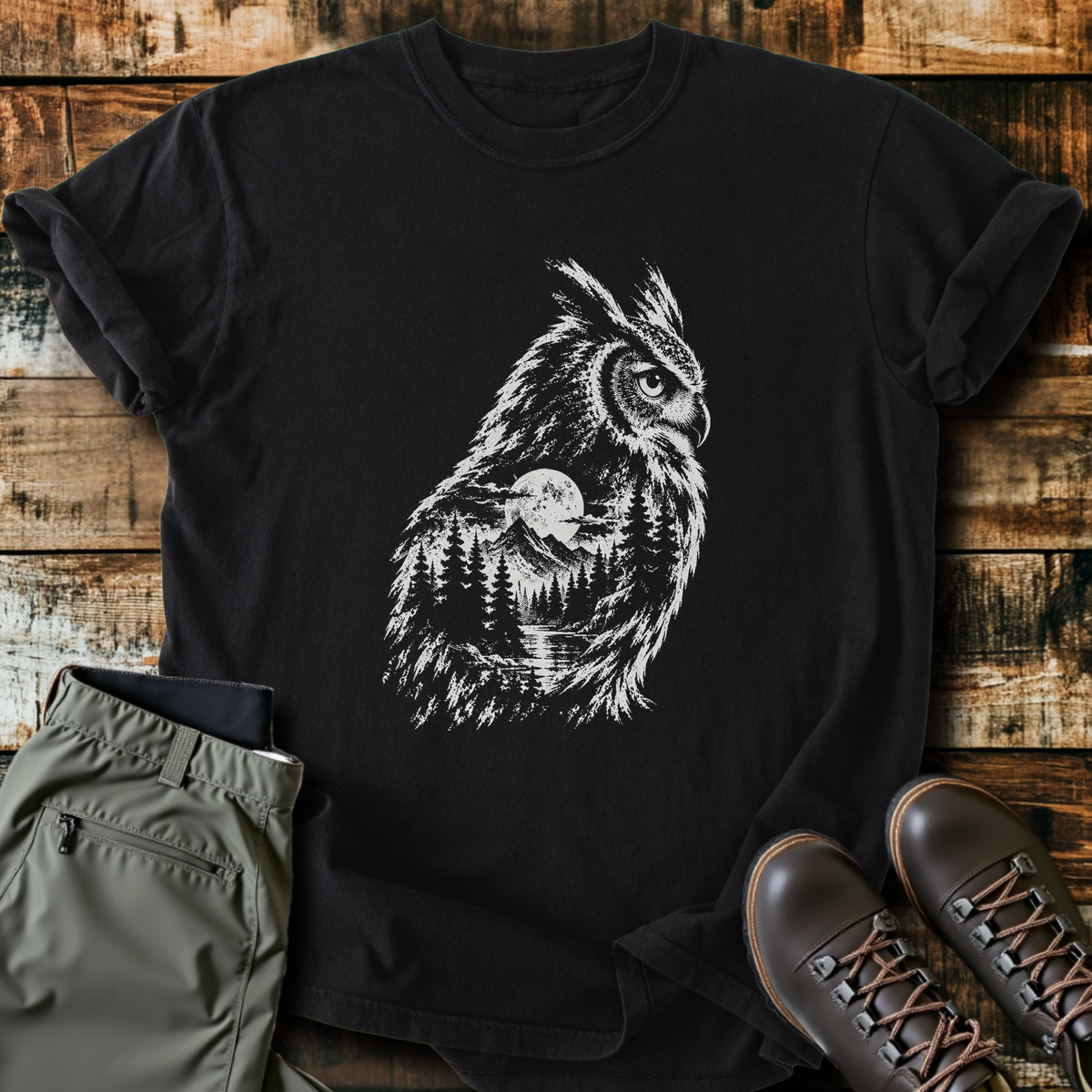 Owl Forest Double Exposure T-Shirt product image 3