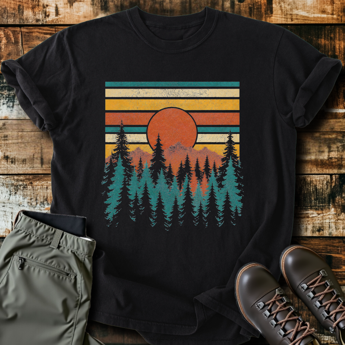 Retro Sunset Pines T-Shirt product image 1