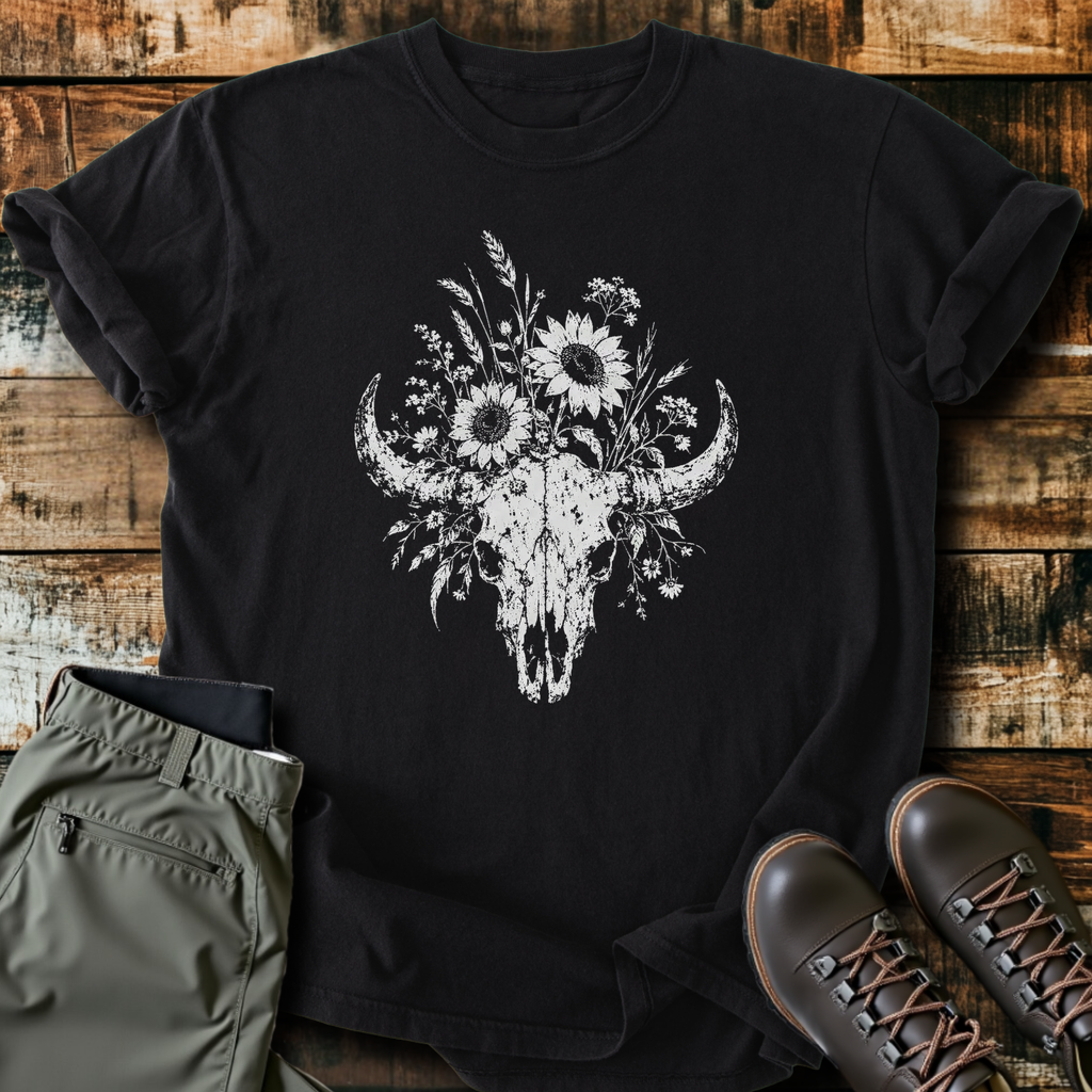 Sunflower Bison Skull T-Shirt product image 1