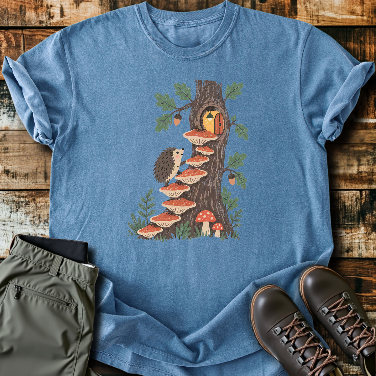 Hedgehog Mushroom Stairs T-Shirt product image 1