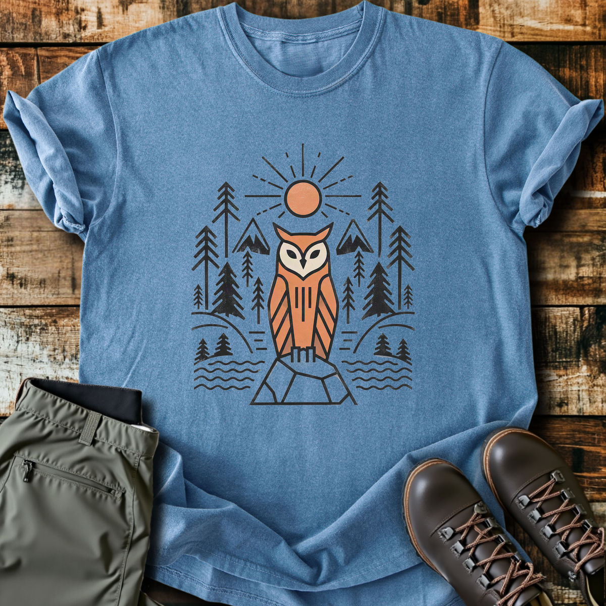 Geometric Owl Sunrise T-Shirt product image 1