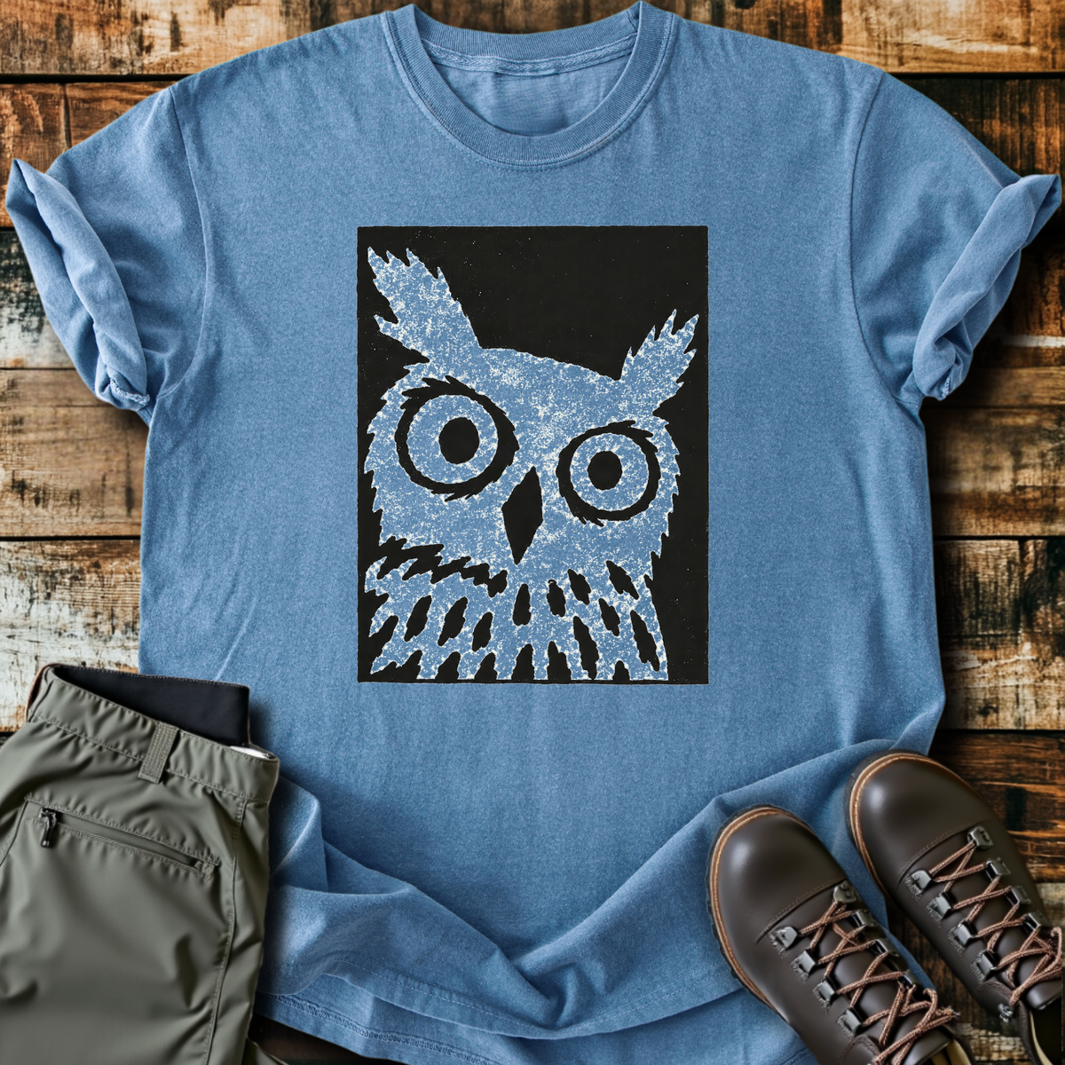 Wide-Eyed Owl Block Print T-Shirt product image 3