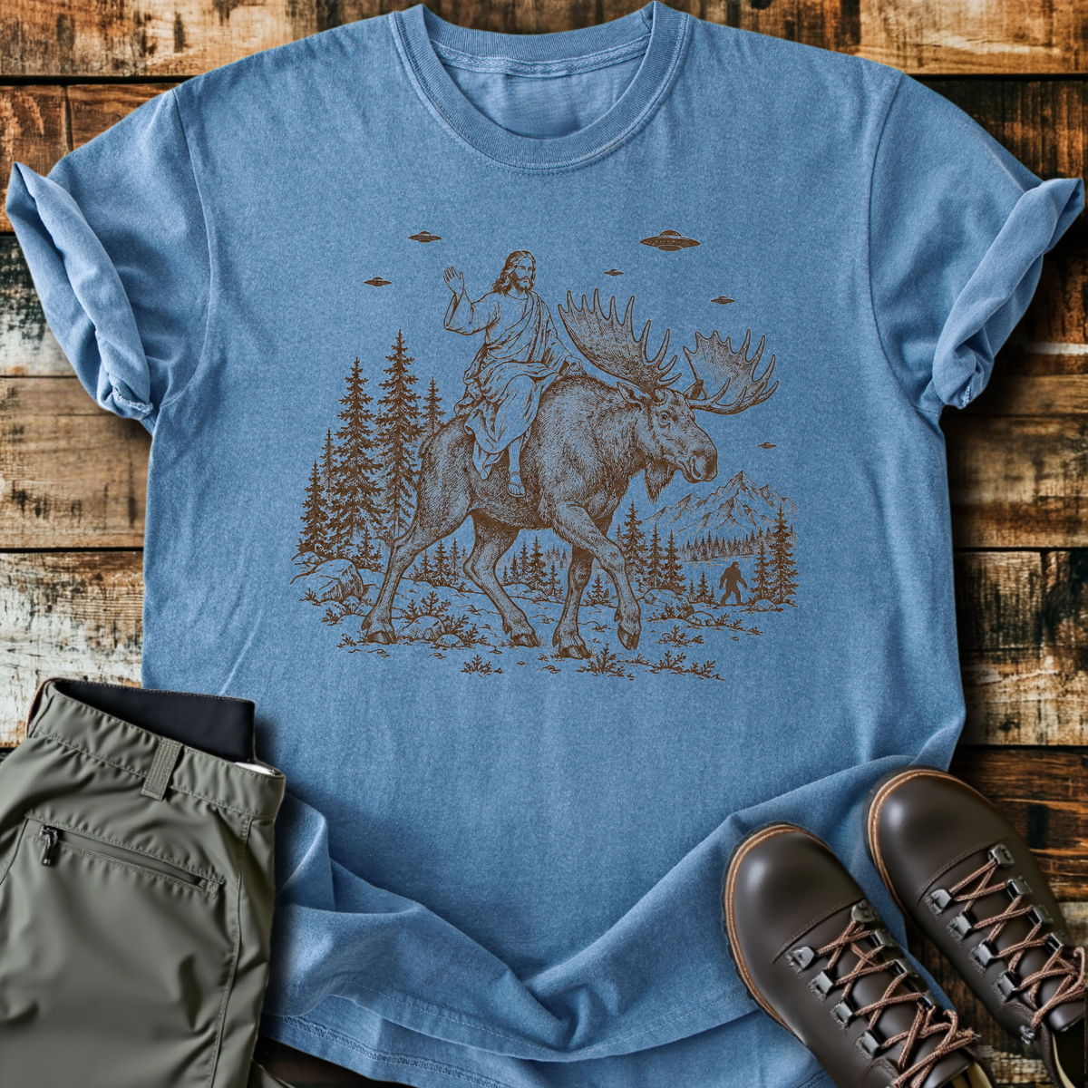 Jesus Riding A Moose T-Shirt product image 3