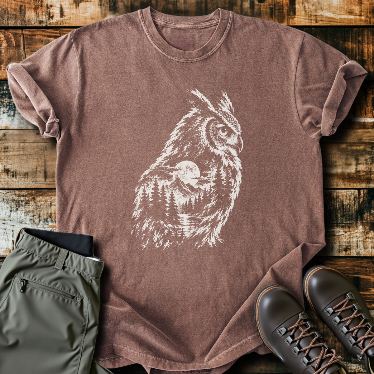 Owl Forest Double Exposure T-Shirt product image 1