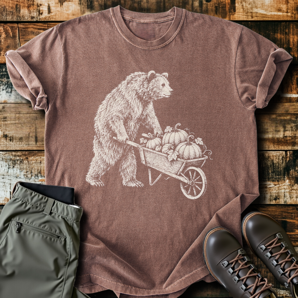 Pumpkin Wheelbarrow Bear T-Shirt product image 1