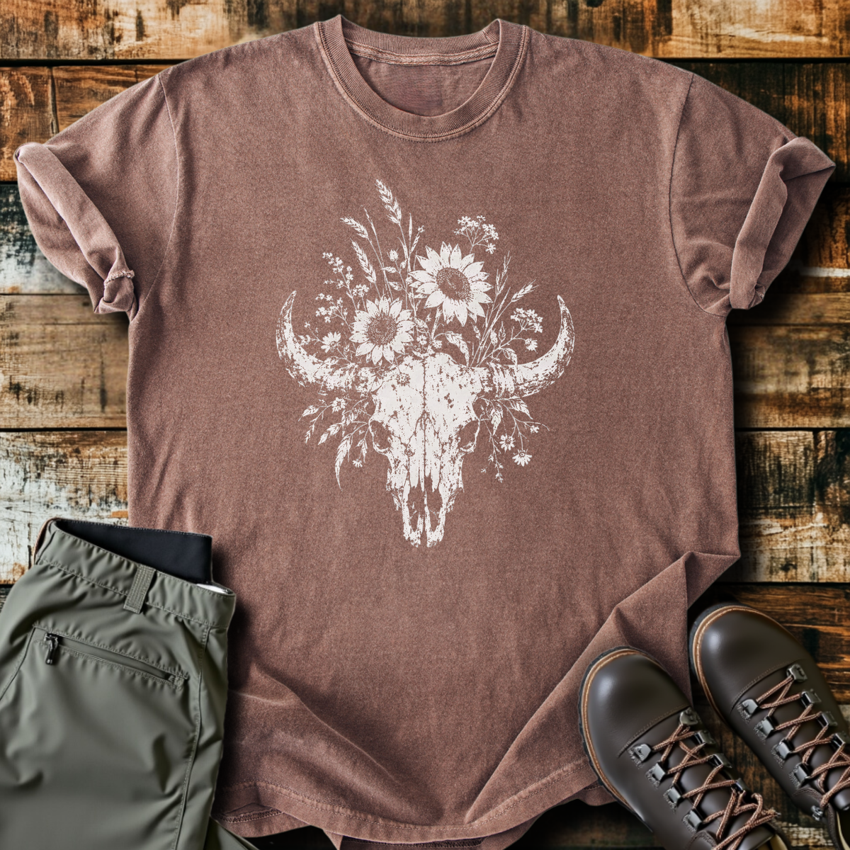 Sunflower Bison Skull T-Shirt product image 5