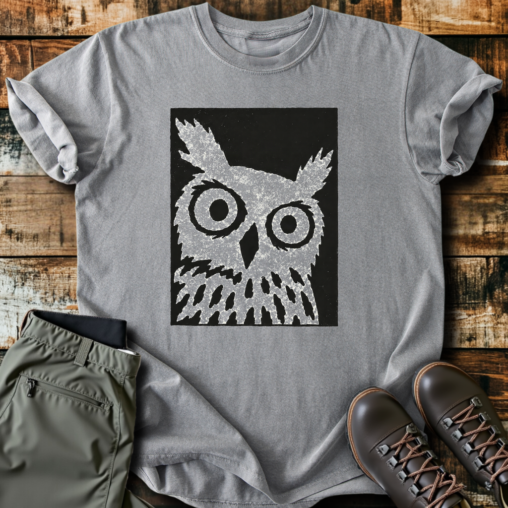 Wide-Eyed Owl Block Print T-Shirt product image 1