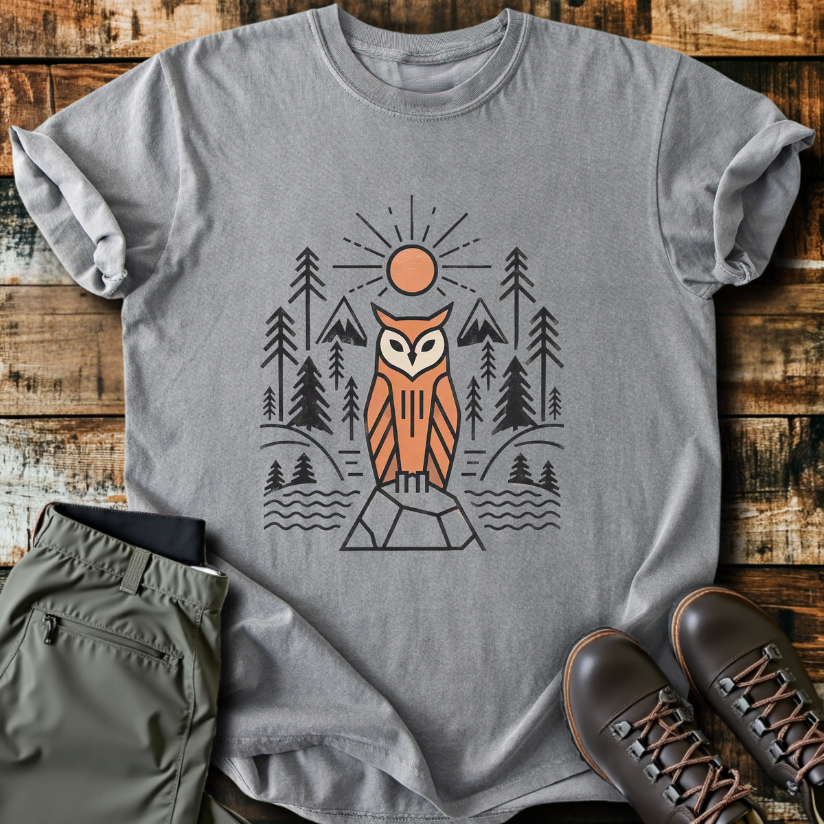 Geometric Owl Sunrise T-Shirt product image 3