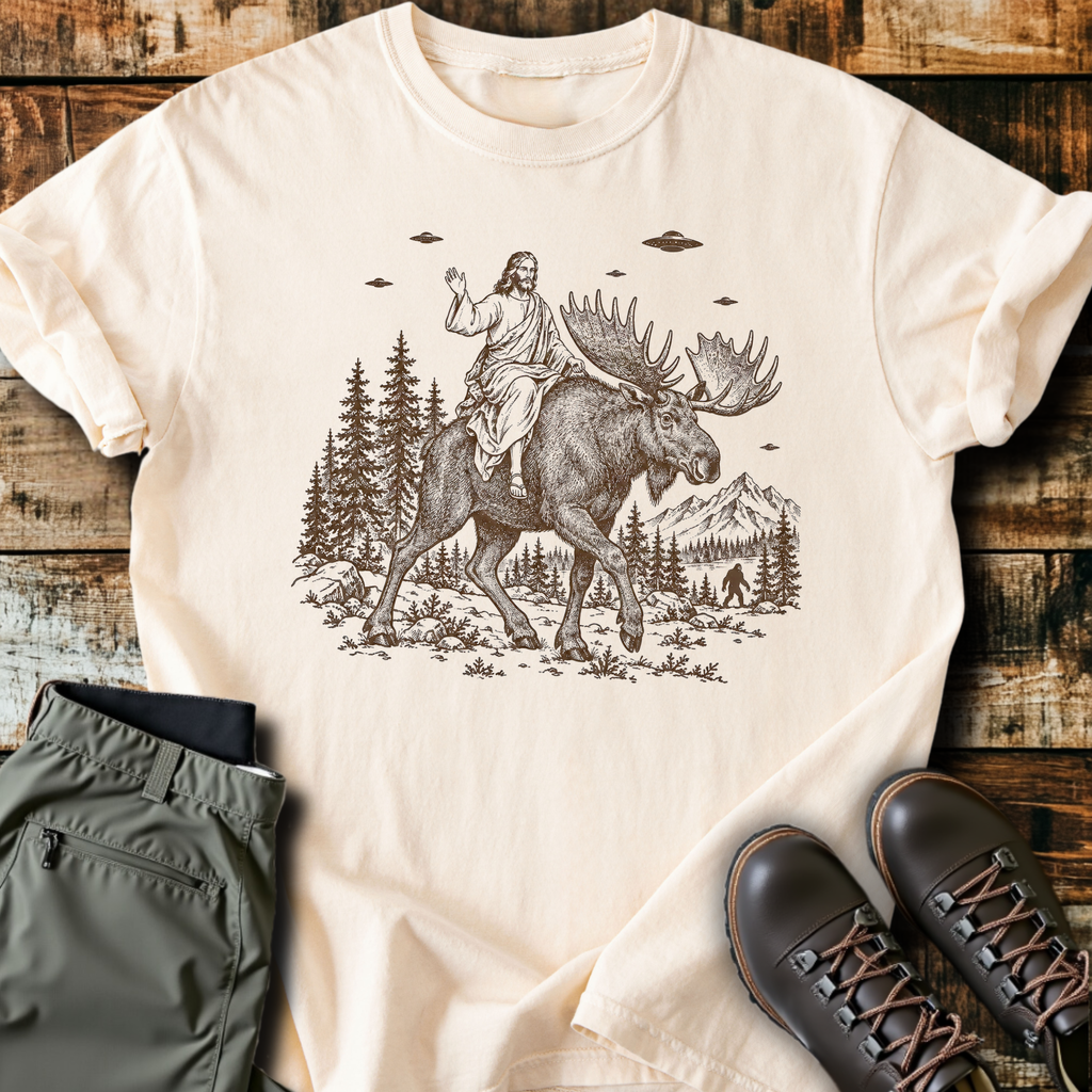 Jesus Riding A Moose T-Shirt product image 5